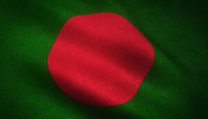 A closeup shot of the flag of Bangladesh with interesting textures