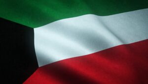 A closeup shot of the waving flag of Kuwait with interesting textures